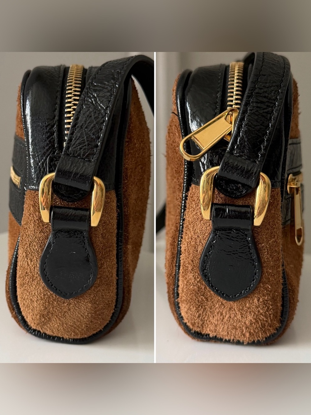 Gucci Ophidia Sherry Crossbody Bag – Brown Suede & Patent Leather w/ Web Stripe - Picture 5 of 12